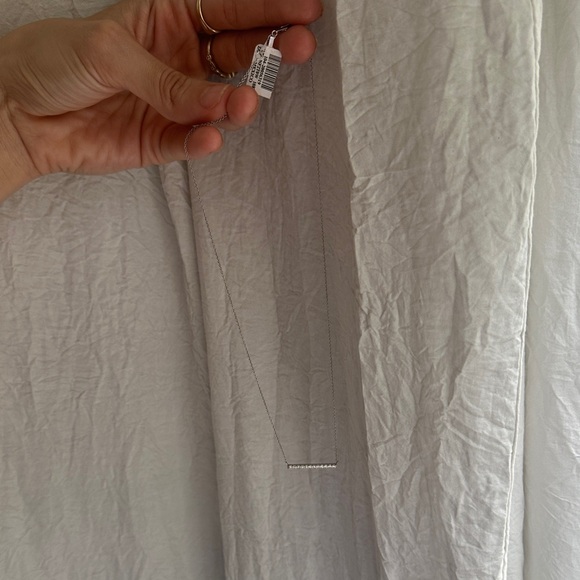 10K White Gold 1/4 CT Diamond Bar Necklace Minimalist Dainty Real Diamonds - Picture 6 of 9